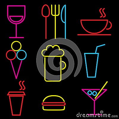 Vector neon icon set Vector Illustration